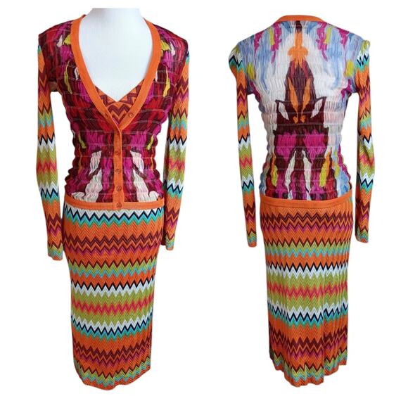 MISSONI Crochet Knit Maxi Mid Dress Smocked Cardigan Set Pristine 40/4 Two Piece - Picture 2 of 16